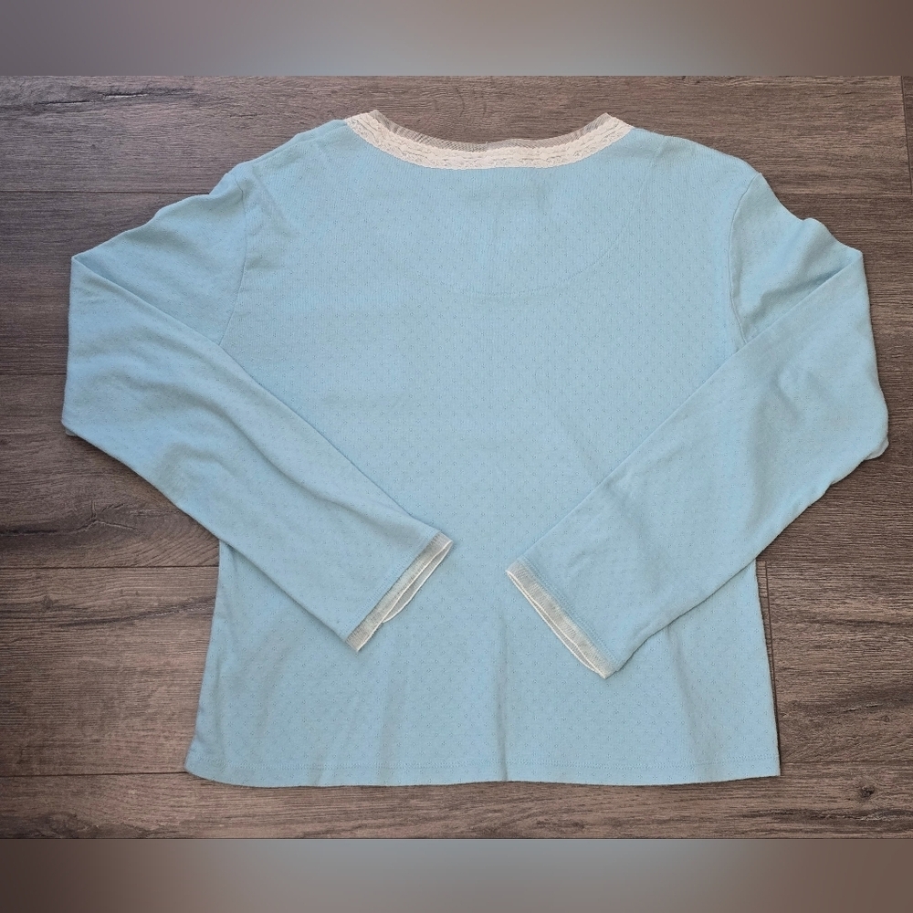Secret Treasures Vintage Sleepwear Top Y2K Lace Mesh Lightweight Blue Coquette - Picture 2 of 8